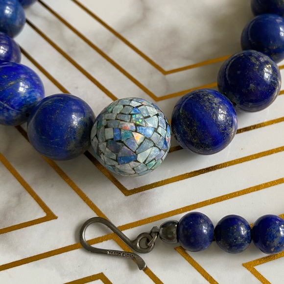 Blue Lapis Lazuli Beaded Necklace .925 Stamped Clasp Vintage Vibes! - Picture 4 of 6